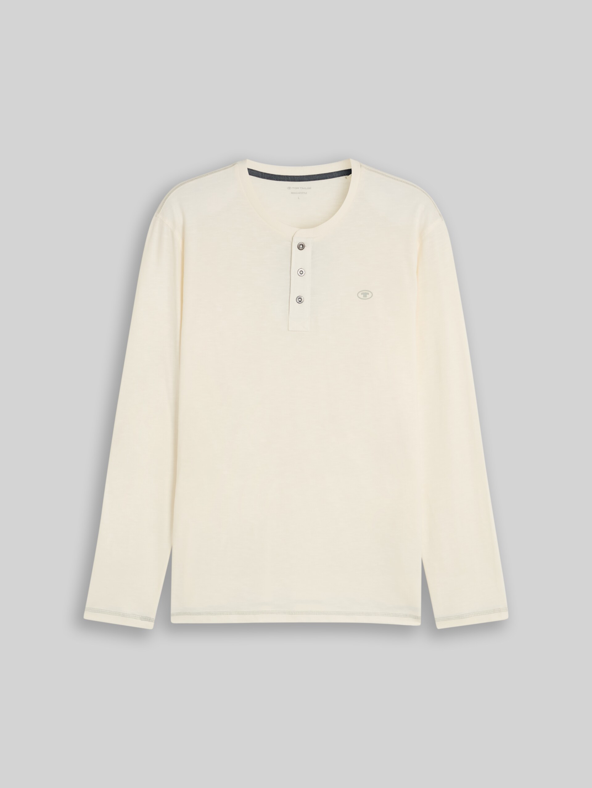 Henley-shirt met lange mouwen van katoen - Gardenia White - Product vooraanzicht