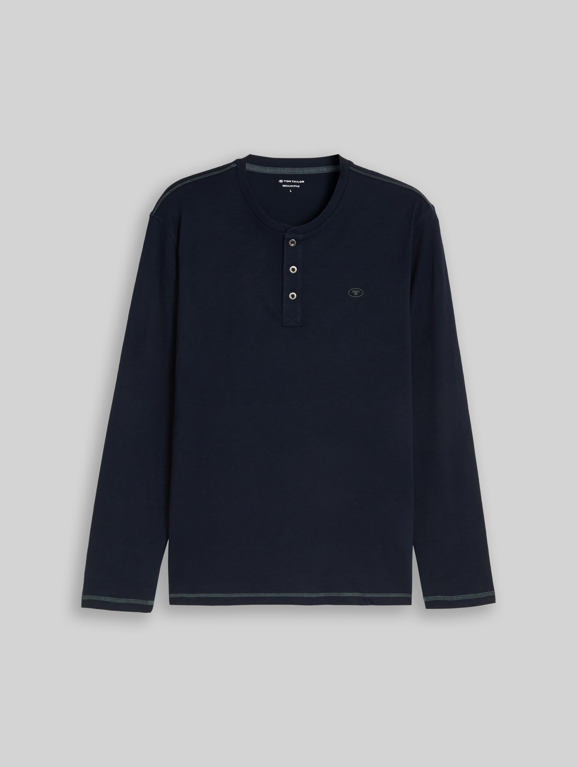 Henley-shirt met lange mouwen van katoen - sky captain blue - Product vooraanzicht