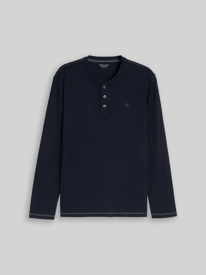 Henley-shirt met lange mouwen van katoen door Men, sky captain blue