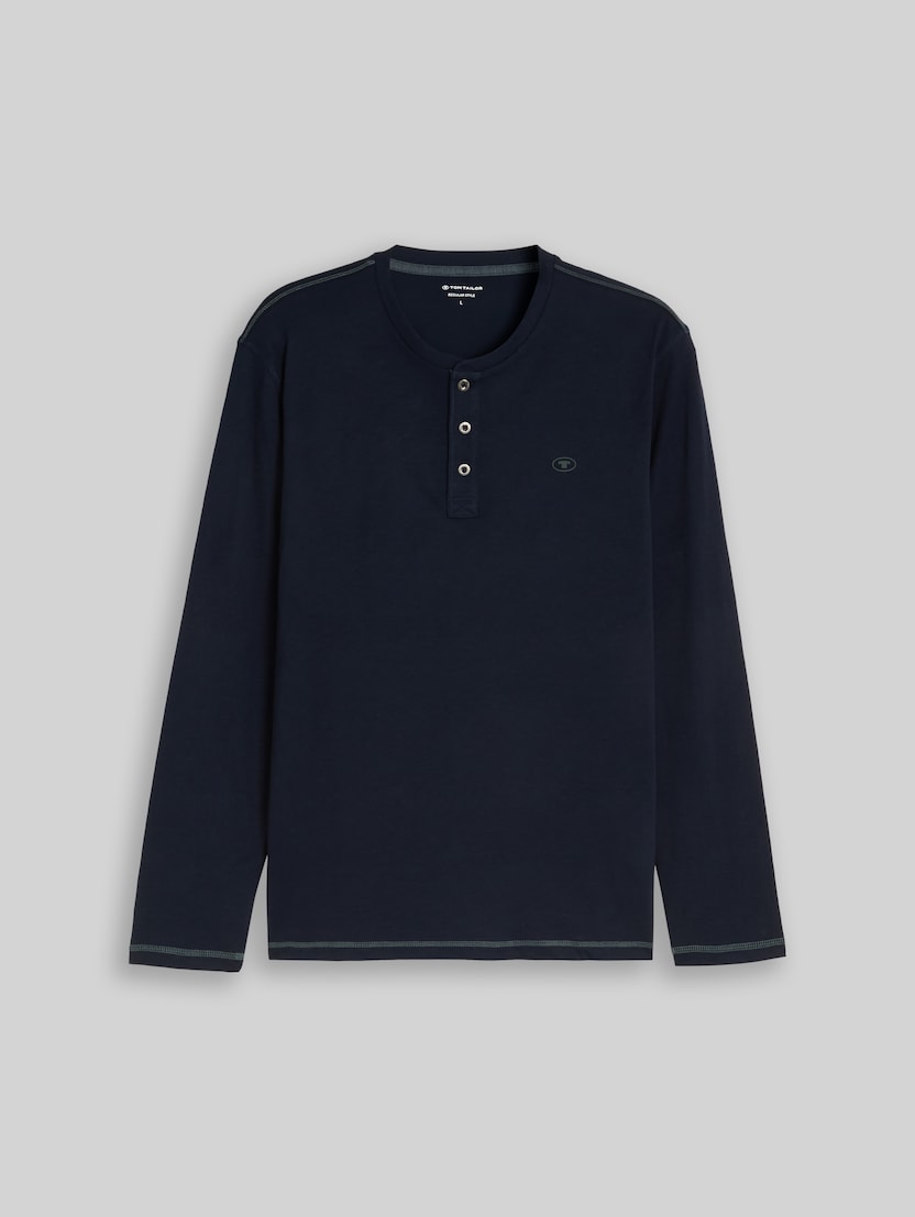 T-shirt Henley à manches longues en coton par Men, sky captain blue