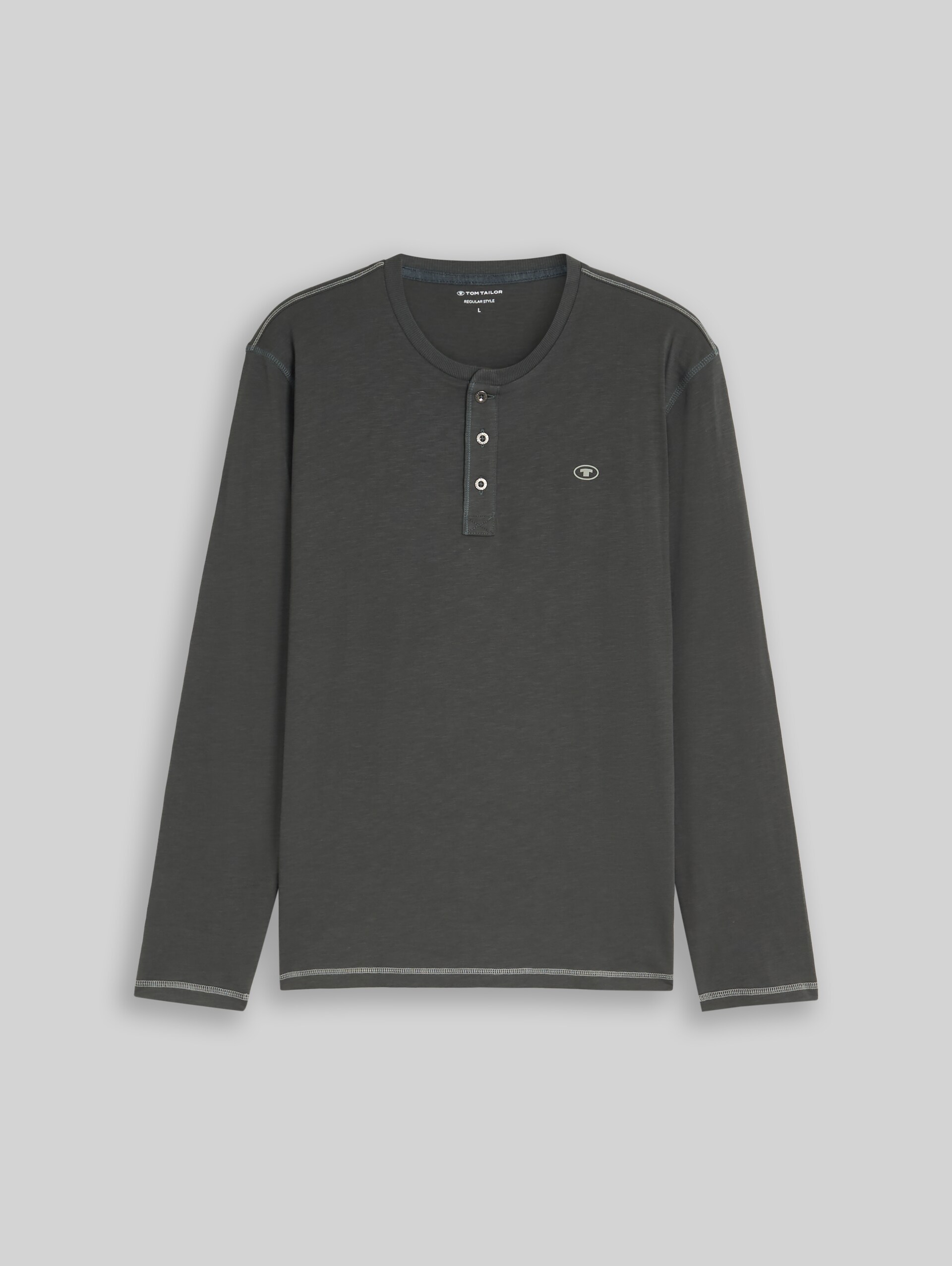 Henley-shirt met lange mouwen van katoen - Darkest Olive - Product vooraanzicht