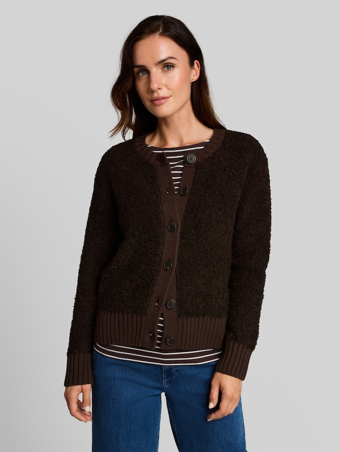Cardigan bouclé avec un mélange de laine par Women, java dark brown melange