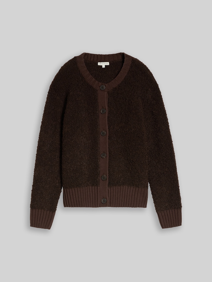 Bouclé-vest met wol door Women, java dark brown melange