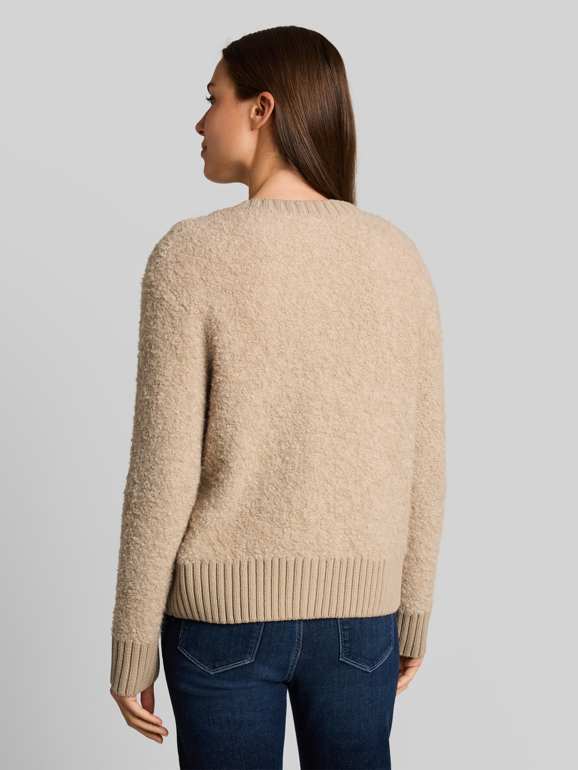 Bouclé-vest met wol - gravel beige melange