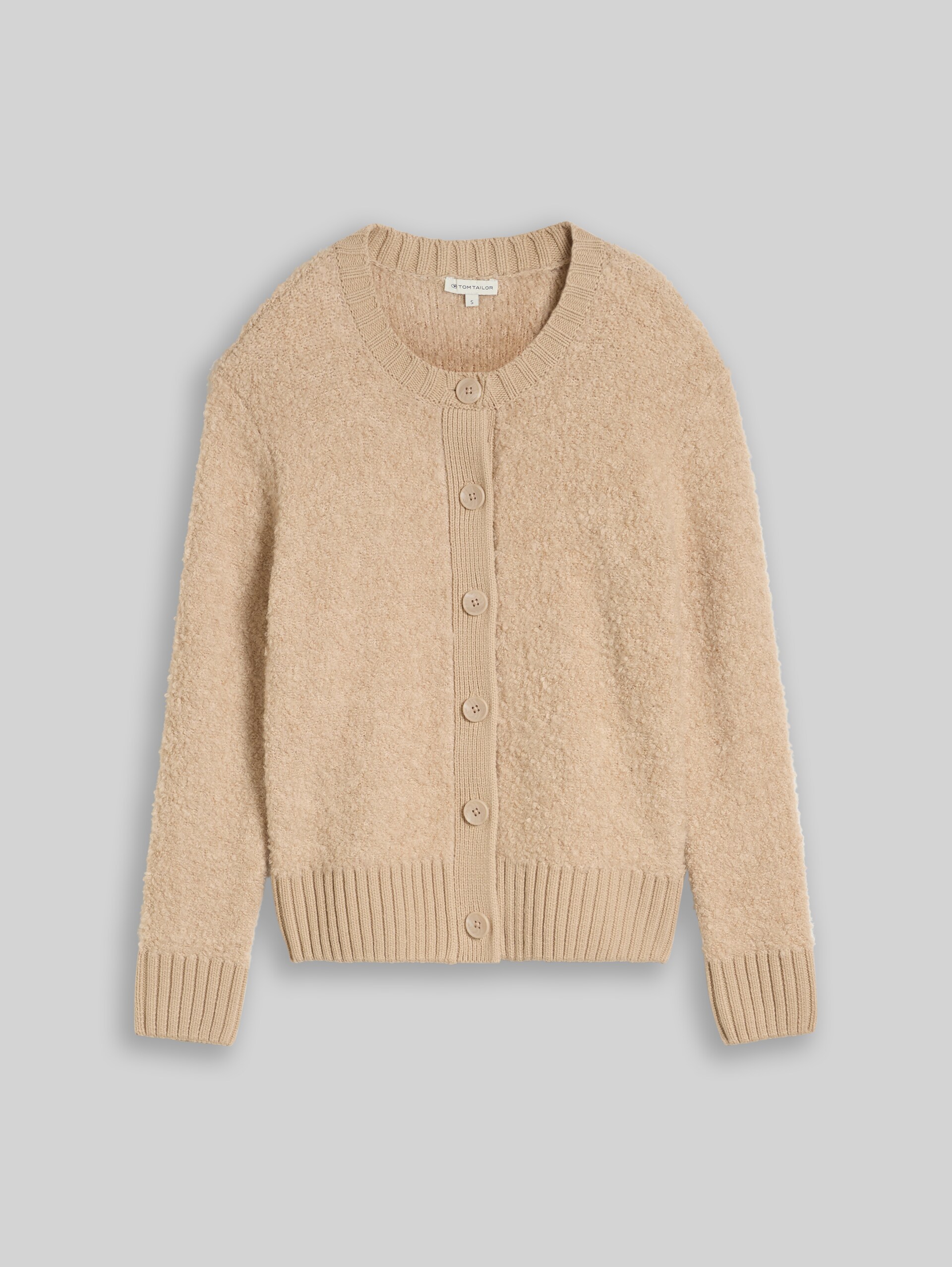 Bouclé-vest met wol - gravel beige melange