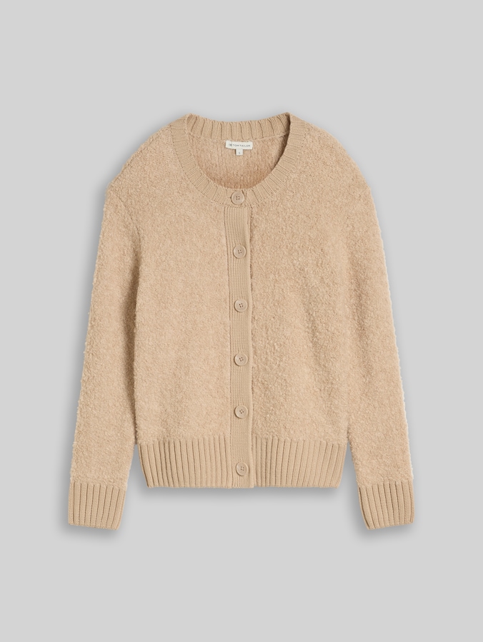 Bouclé-vest met wol door Women, gravel beige melange