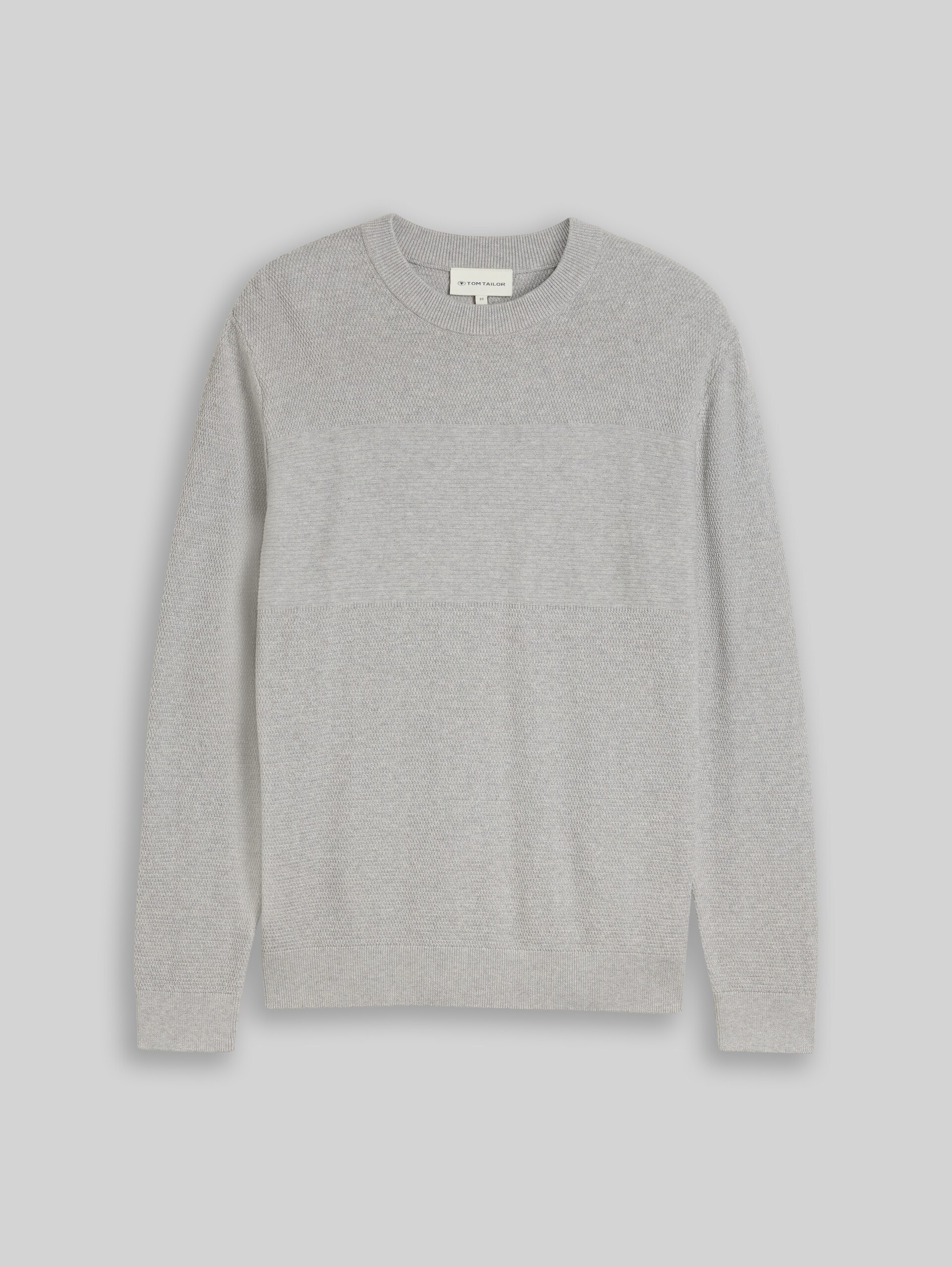 Gebreide trui met gemengde textuur - Light Soft Grey Melange
