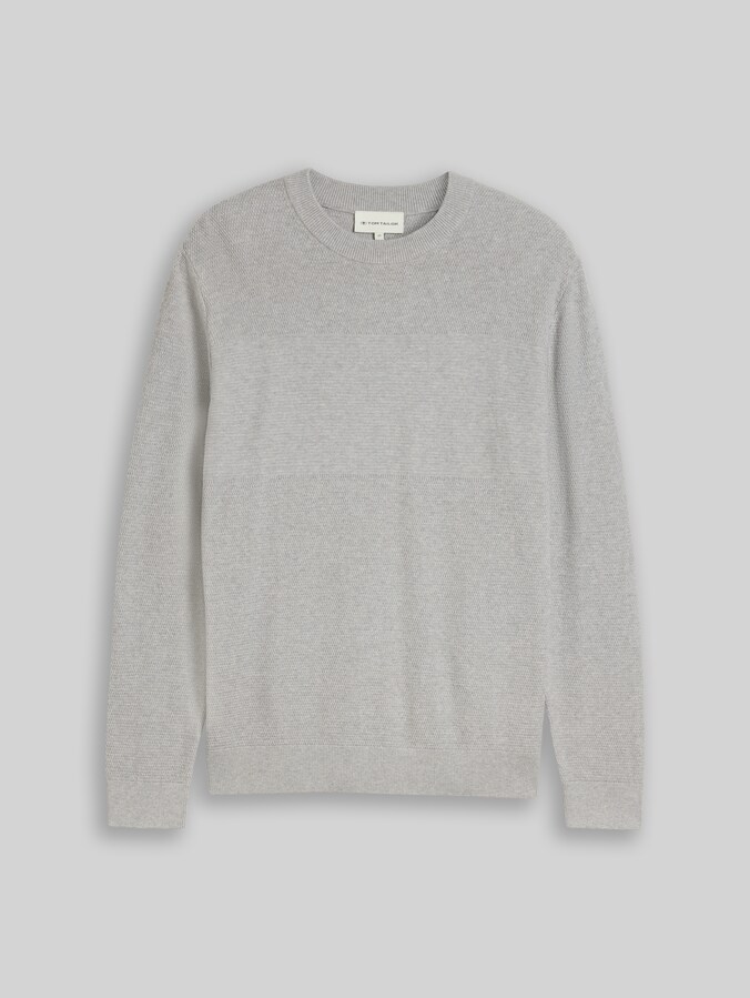 Gebreide trui met gemengde textuur door Men, Light Soft Grey Melange