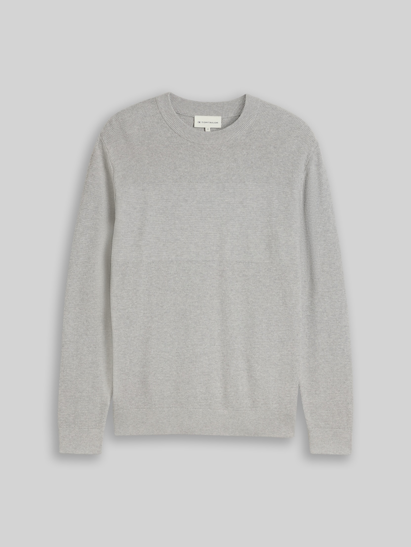 Strickpullover mit Strukturmix von Men, Light Soft Grey Melange