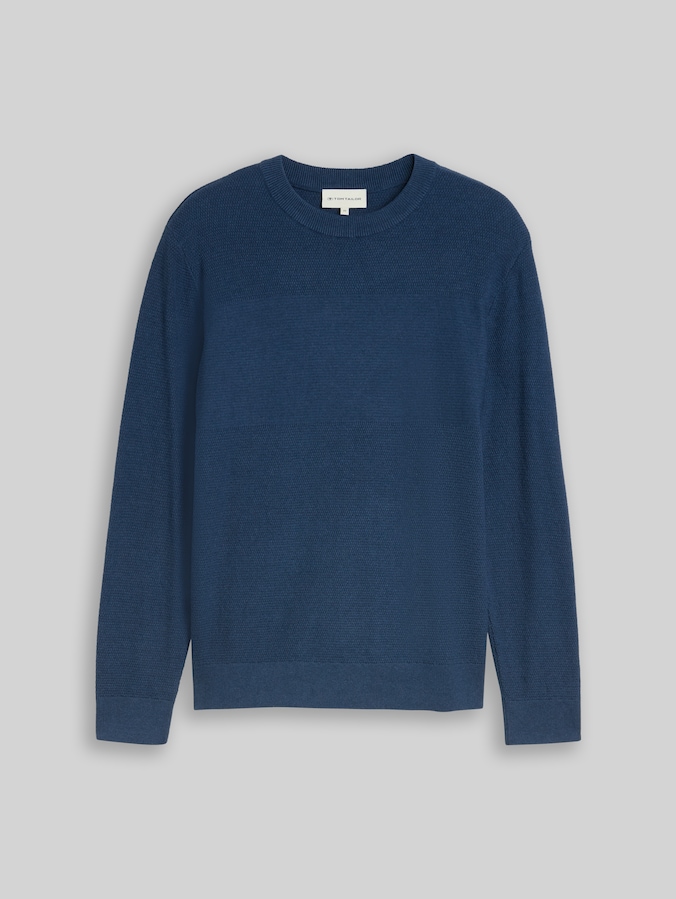 Knitted jumper with mixed textures by Men, dark duck blue melange