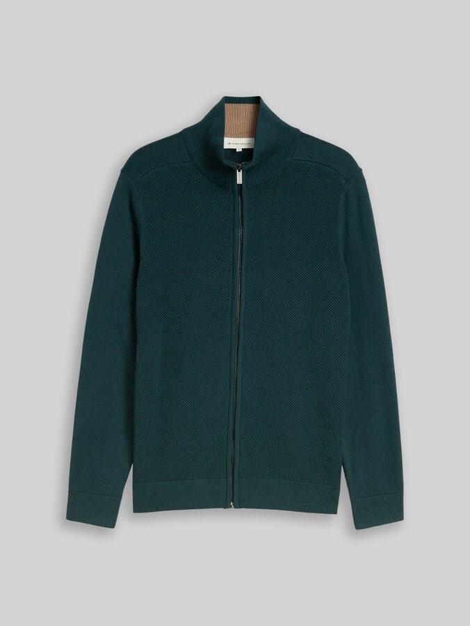 Strickjacke mit Strukturmix von Men, sapphire green melange