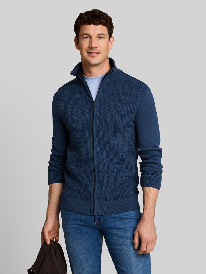 Strickjacke mit Strukturmix von Men, dark duck blue melange