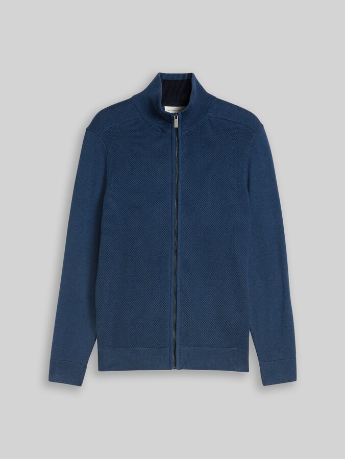 Cardigan with mixed textures by Men, dark duck blue melange