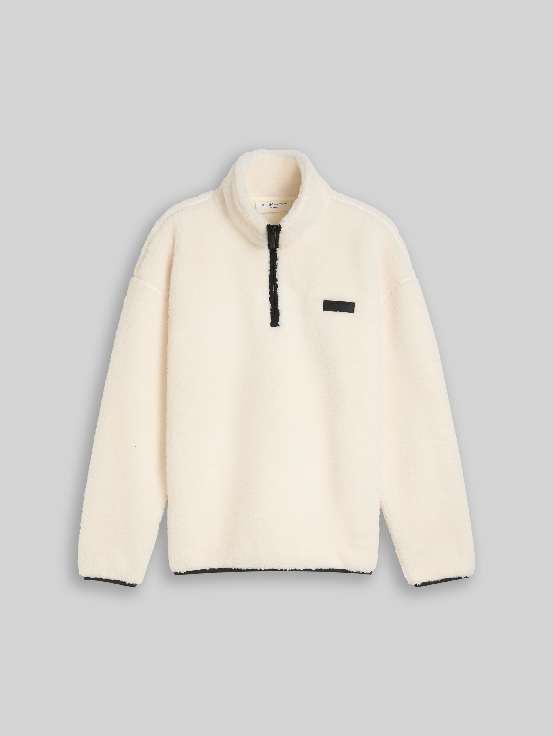 Relaxed Fit Teddy Sweatshirt mit Troyer-Kragen - Gardenia White - Vorder-Produkt-Ansicht