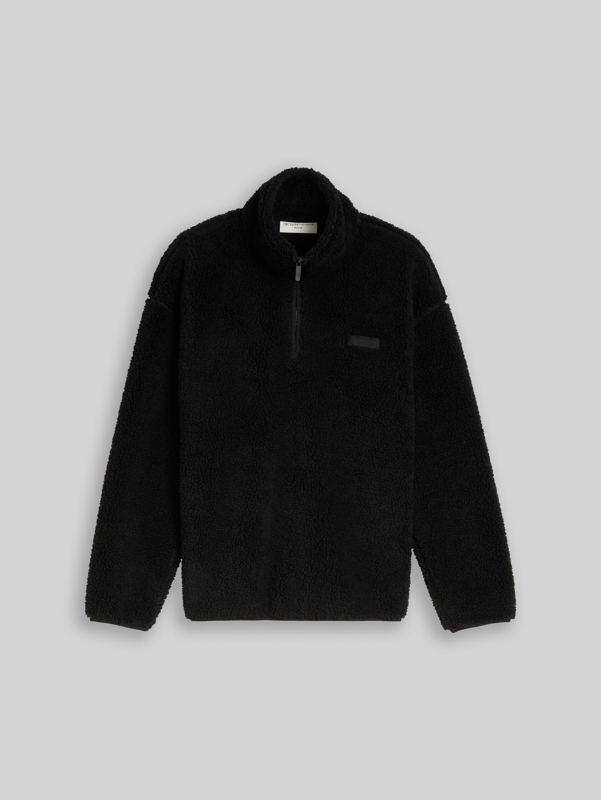 Relaxed Fit Teddy Sweatshirt mit Troyer-Kragen - Black - Vorder-Produkt-Ansicht