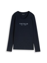 Geselecteerd, T-shirt met lange mouwen en logo-print door Tom Tailor, blauw