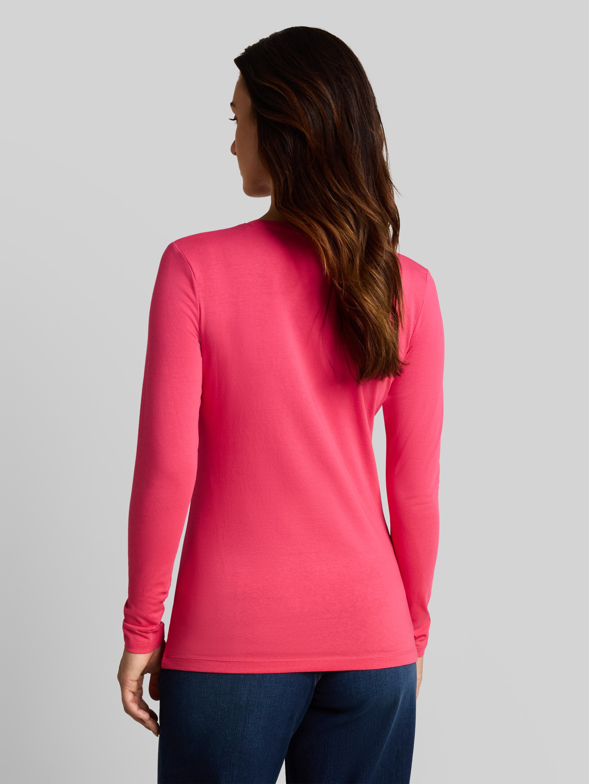 T-shirt met lange mouwen en logo-print - rose pink - Neklijn model-achteraanzicht