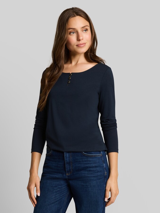 Slim Fit Langarmshirt mit Knopfleiste von Women, sky captain blue