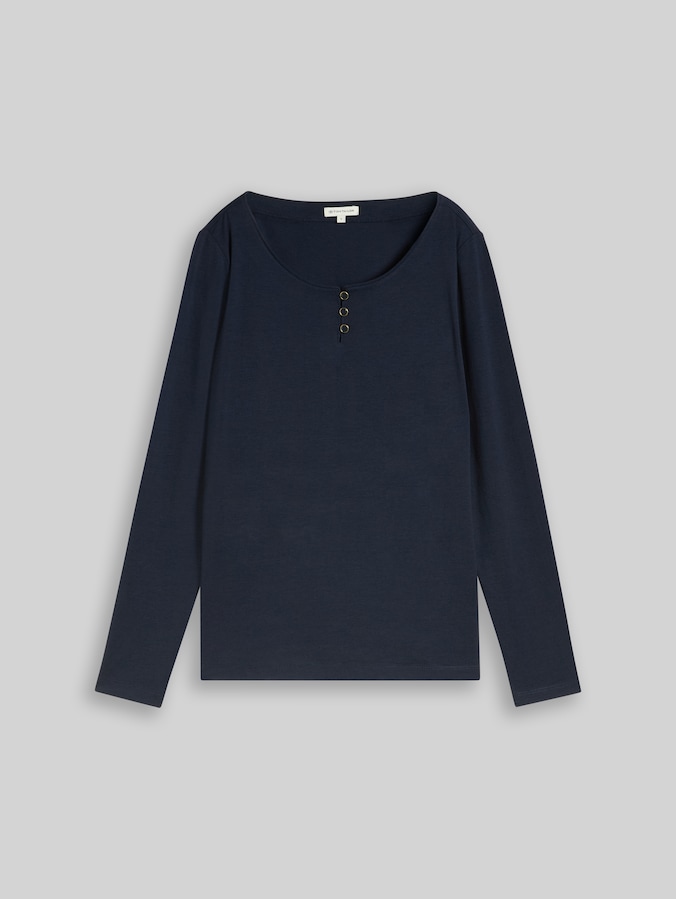 Slim fit T-shirt met lange mouwen en knoopsluiting door Women, sky captain blue