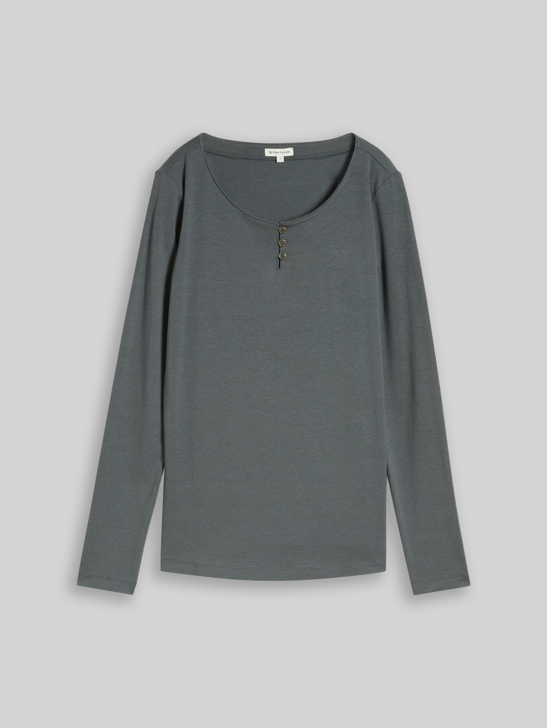 Slim Fit Langarmshirt mit Knopfleiste - Darkest Olive - Vorder-Produkt-Ansicht