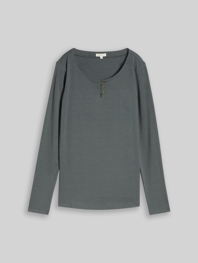 Slim fit T-shirt met lange mouwen en knoopsluiting door Women, Darkest Olive