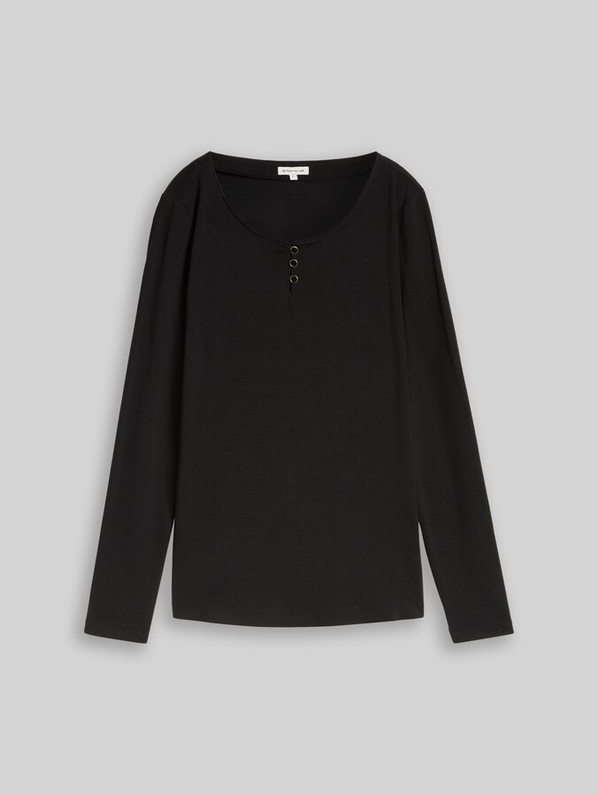 Slim Fit Langarmshirt mit Knopfleiste von Women, deep black