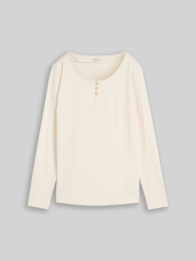 Slim Fit Langarmshirt mit Knopfleiste von Women, vintage beige