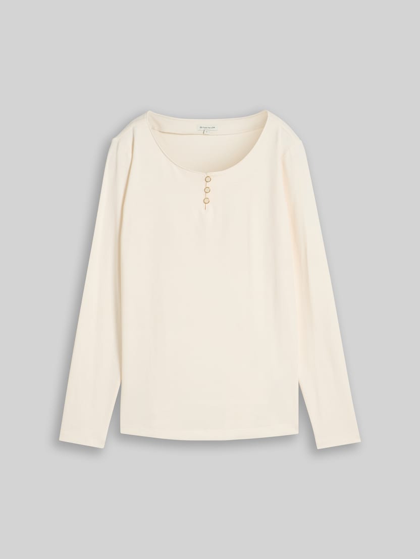 Slim fit T-shirt met lange mouwen en knoopsluiting door Women, vintage beige