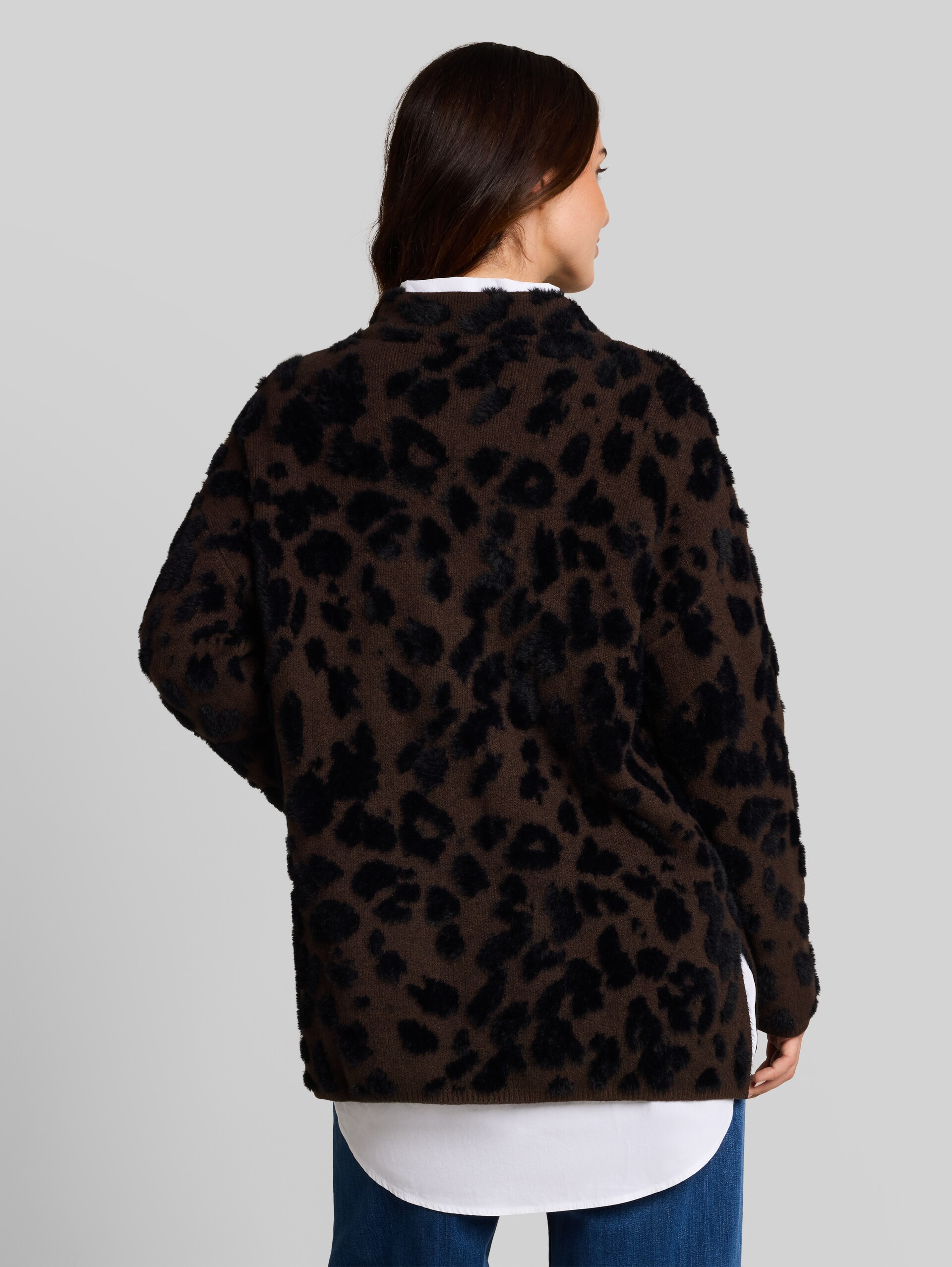 Oversize Strickpullover mit Leo-Print - java brown big leo design