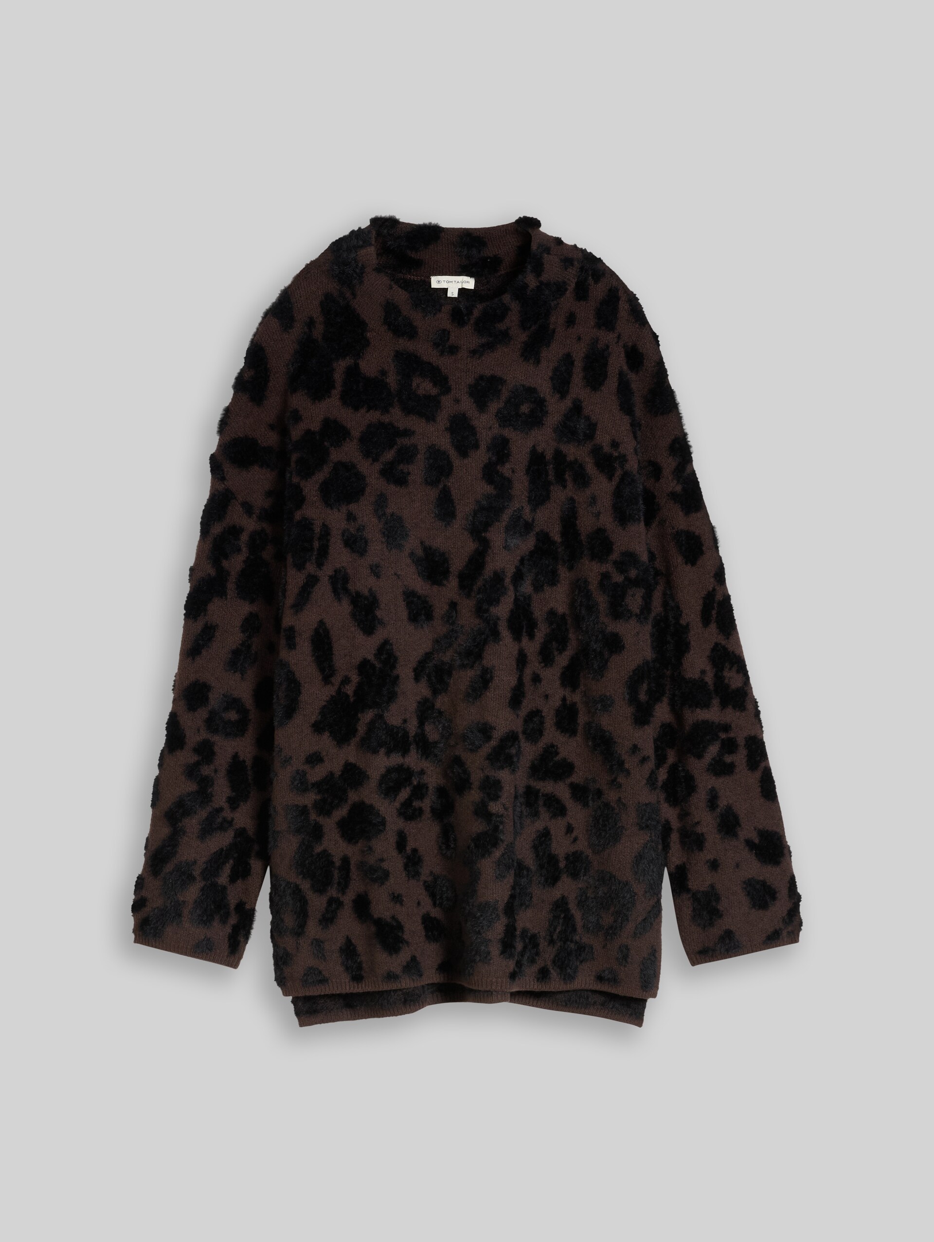 Oversize Strickpullover mit Leo-Print - java brown big leo design