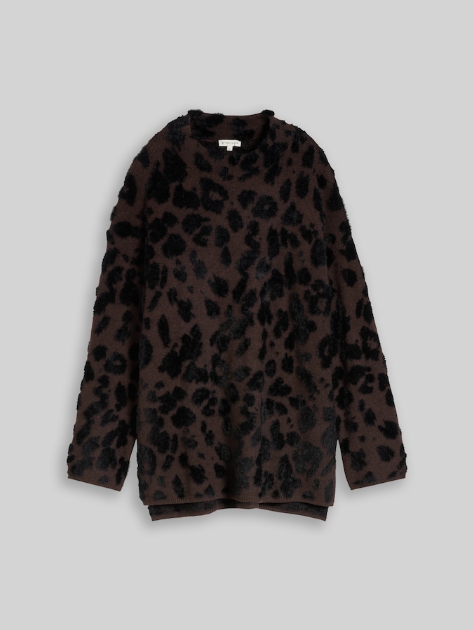 Oversized knitted jumper with leopard print by Women, java brown big leo design
