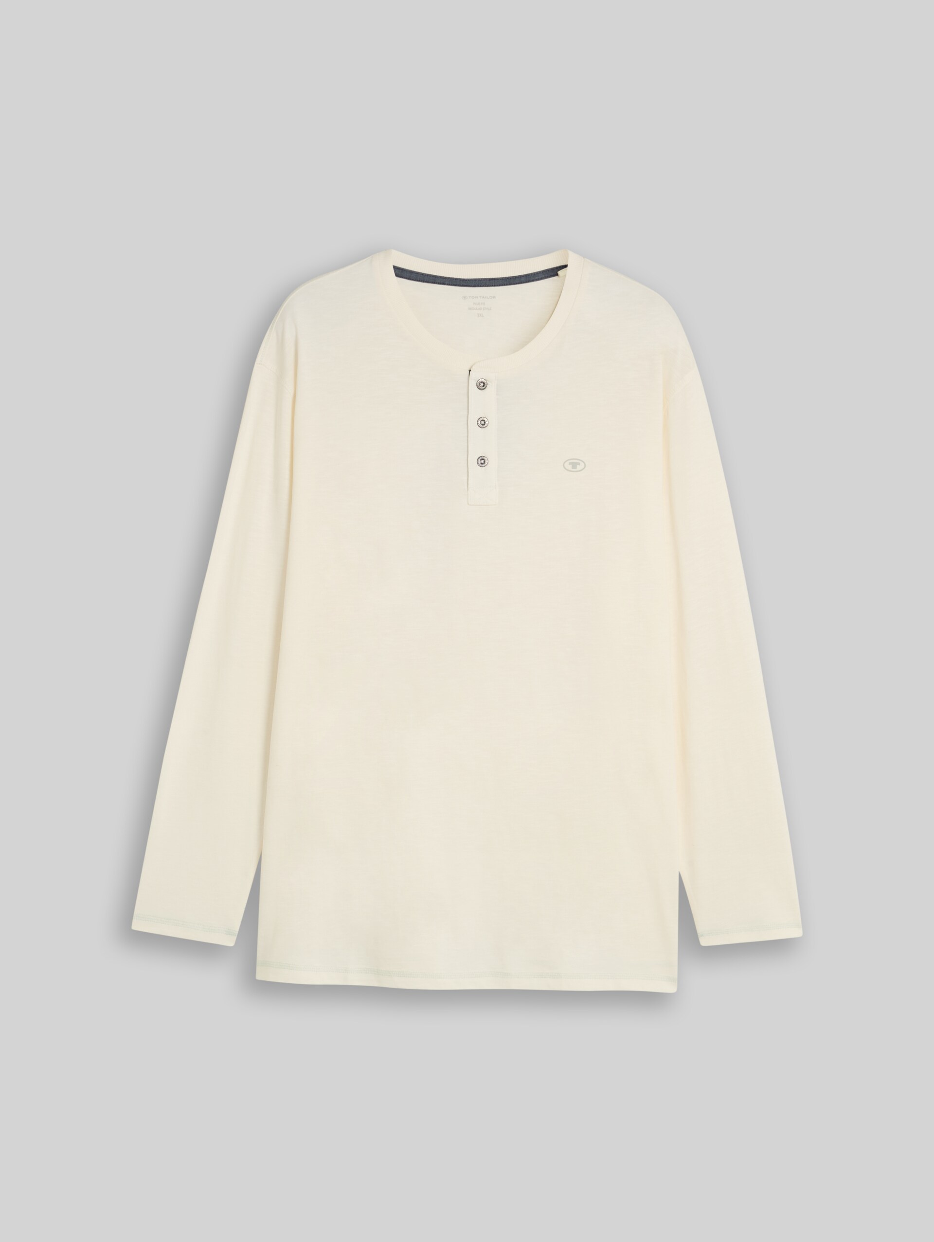 Plus Size - T-shirt Henley à manches longues en coton - Gardenia White - Vue de face du produit