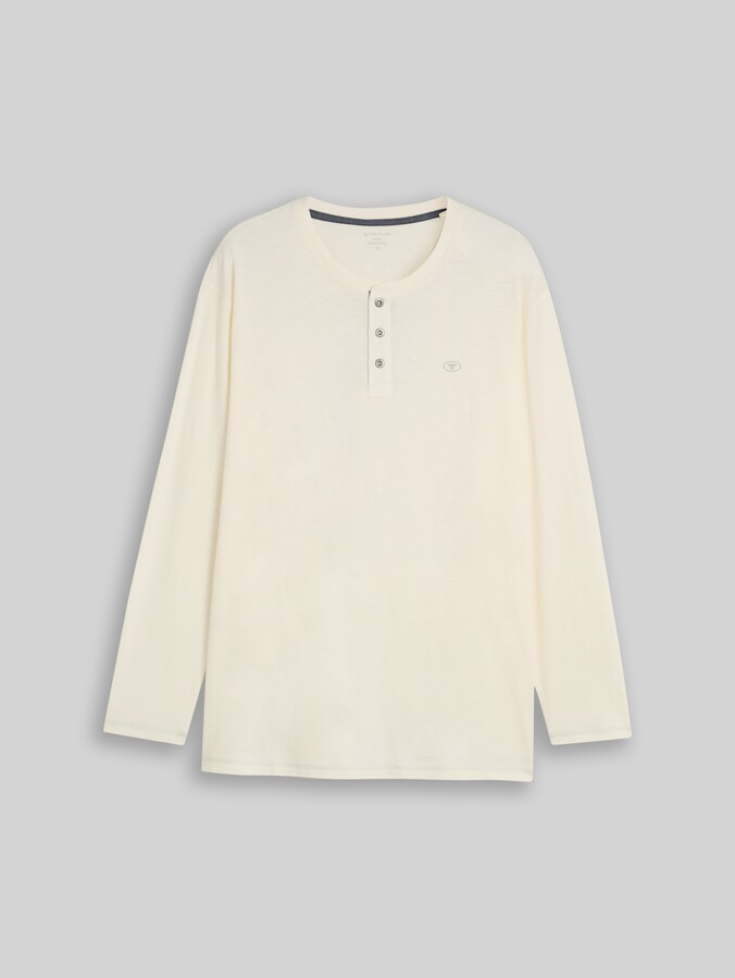 Plus Size - Henley-shirt met lange mouwen van katoen door Men Plus Size, Gardenia White