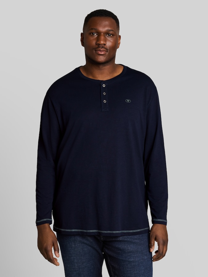 Plus Size - Henley long-sleeved cotton T-shirt by Men Plus Size, sky captain blue