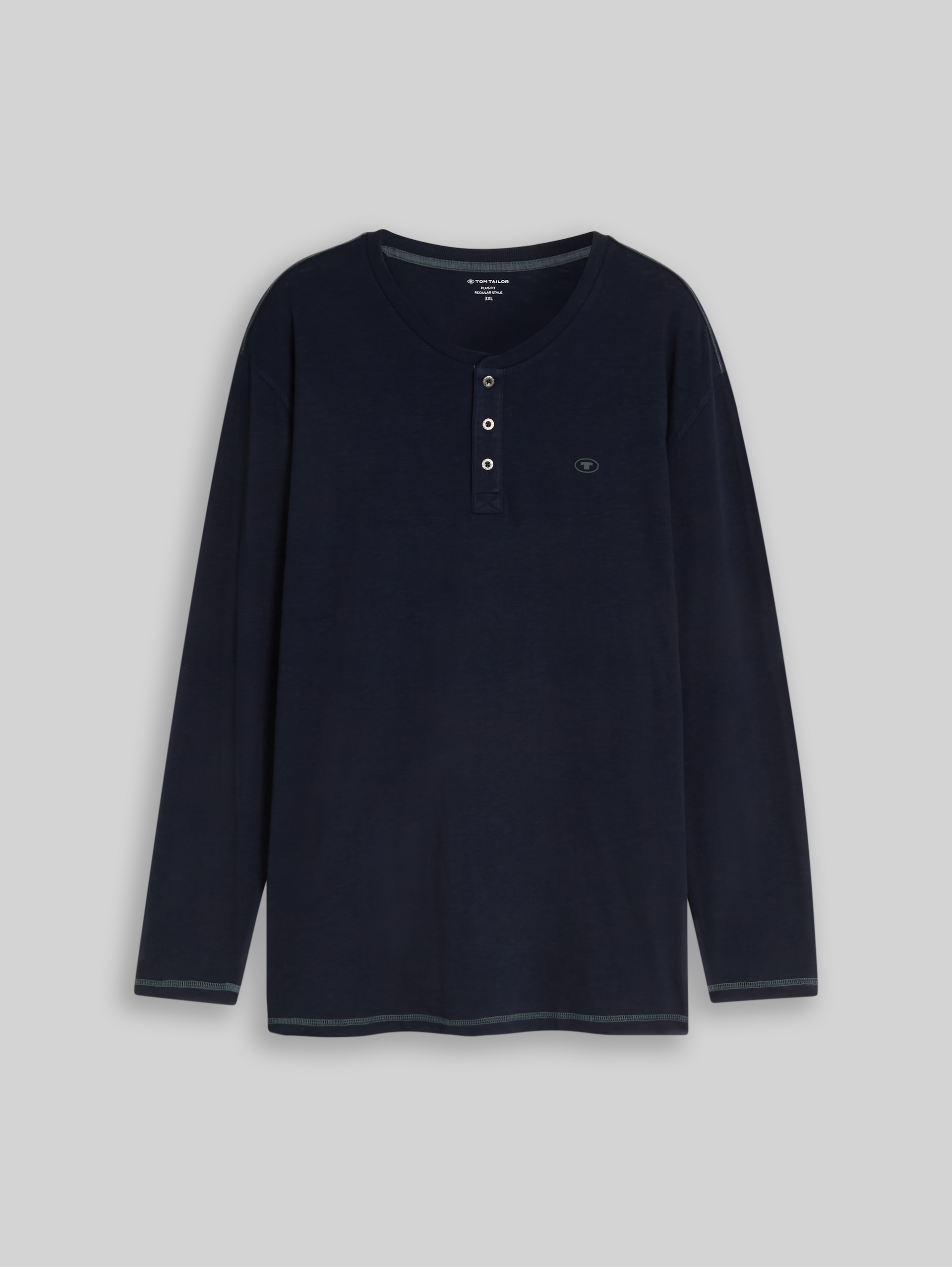 Plus Size - T-shirt Henley à manches longues en coton - sky captain blue - Vue de face du produit