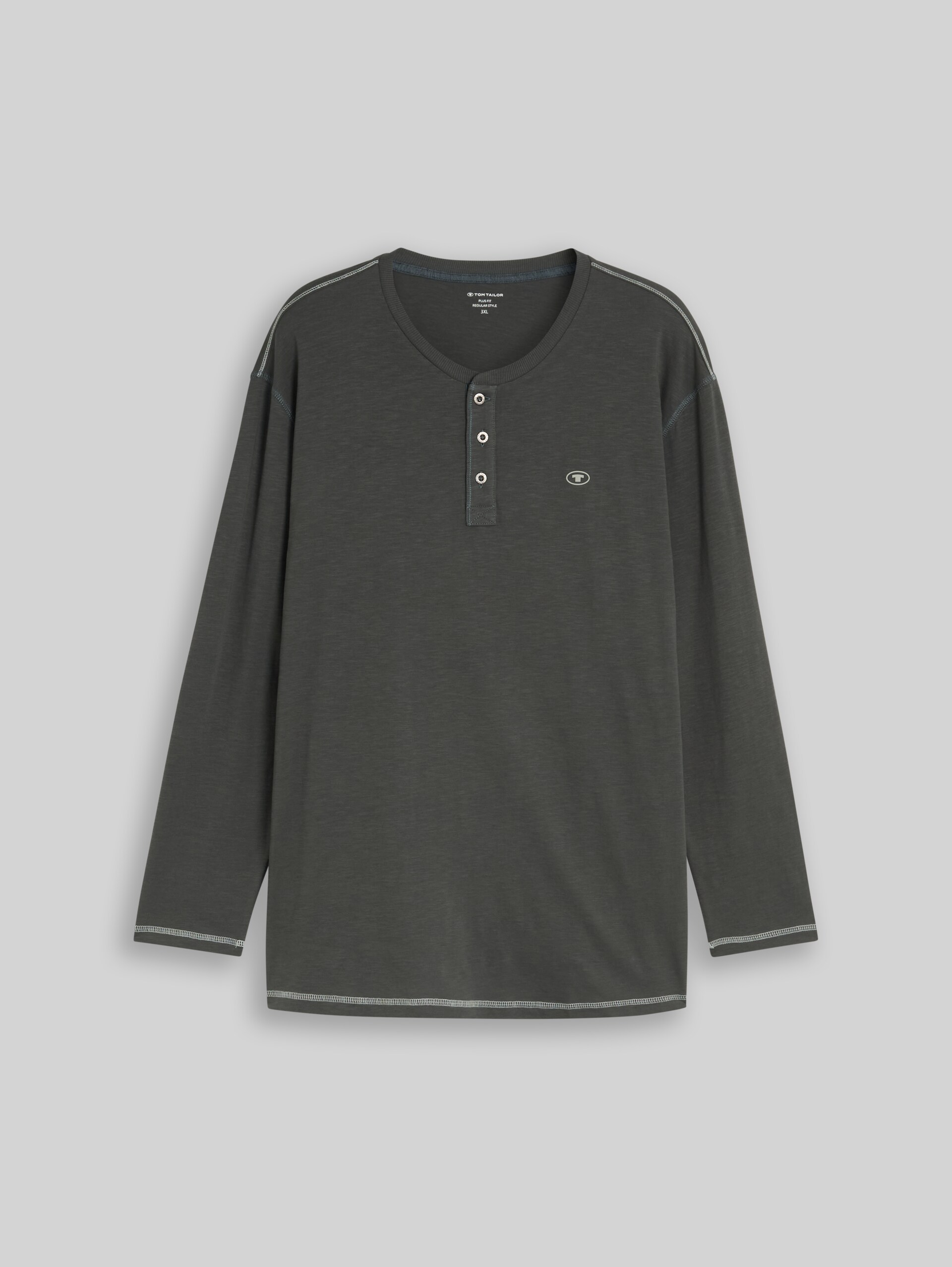 Plus Size - Henley-shirt met lange mouwen van katoen - Darkest Olive - Product vooraanzicht