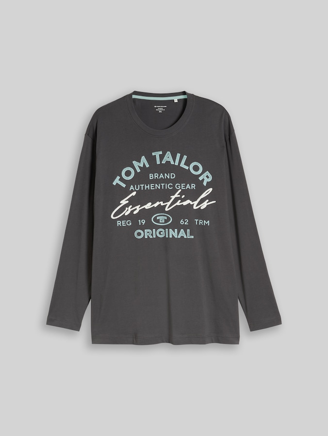 Plus Size - long-sleeved top with logo print by Men Plus Size, Dark Shadow