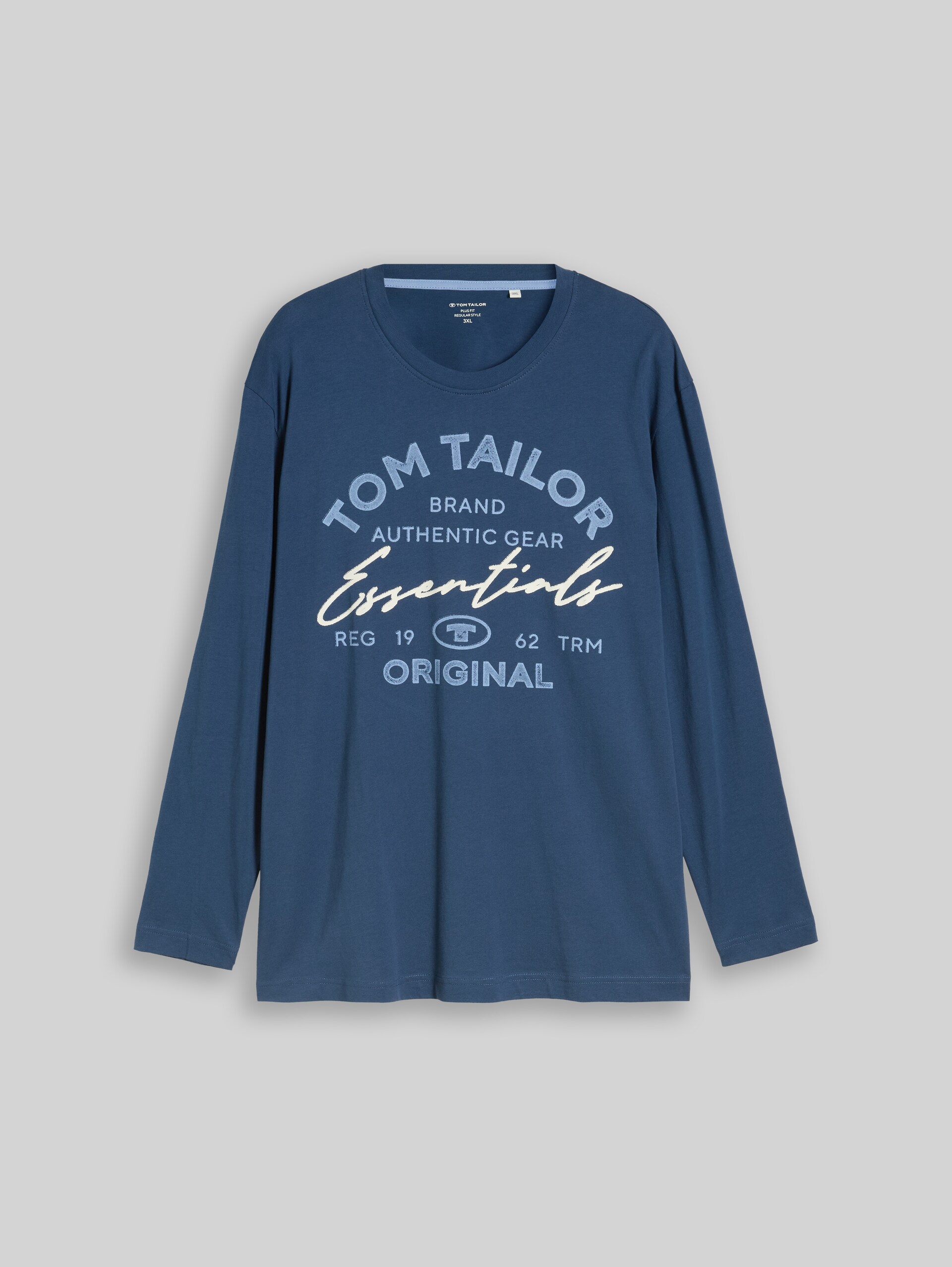 Plus Size - T-shirt met lange mouwen en logoprint - Dark Duck Blue - Product vooraanzicht