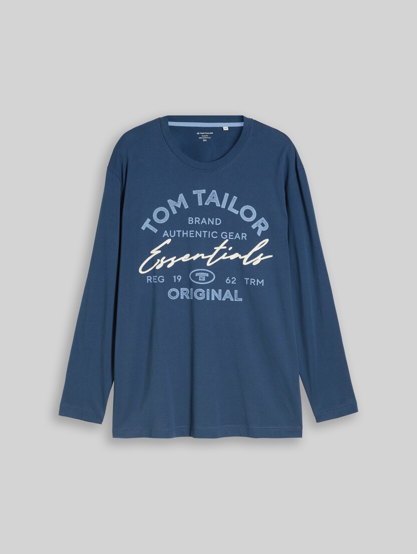 Plus Size - Long-sleeved shirt with logo print by Men Plus Size, Dark Duck Blue