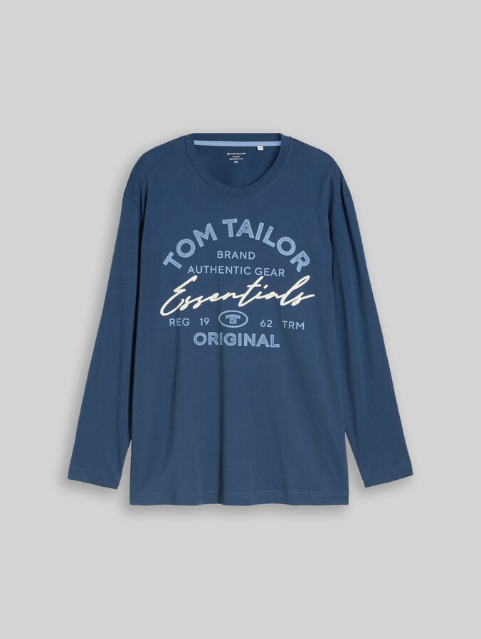 Plus Size - long-sleeved top with logo print by Men Plus Size, Dark Duck Blue