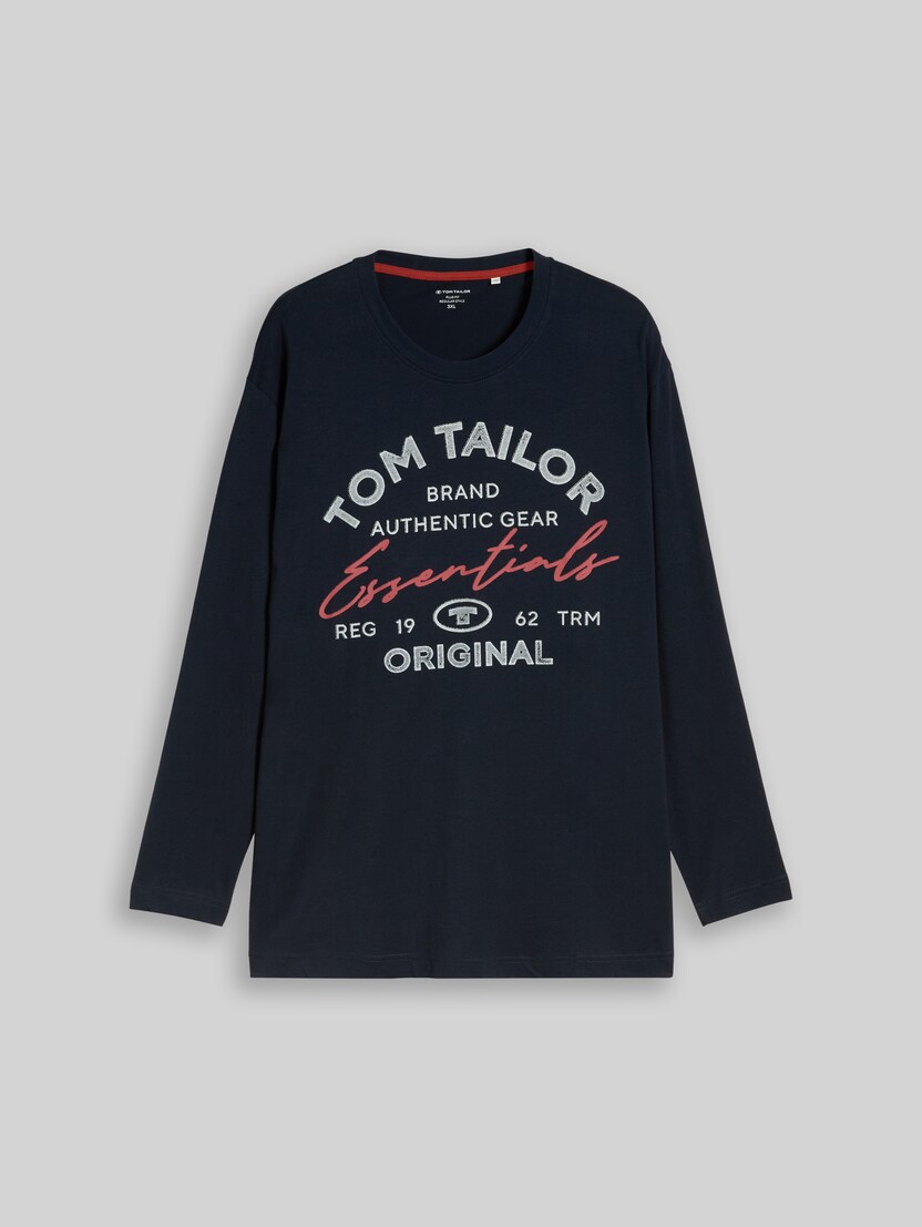 Plus Size - Long-sleeved shirt with logo print by Men Plus Size, Sky Captain Blue