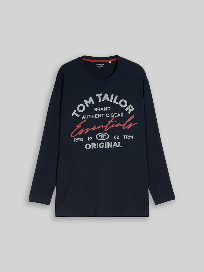 Plus Size - long-sleeved top with logo print by Men Plus Size, Sky Captain Blue
