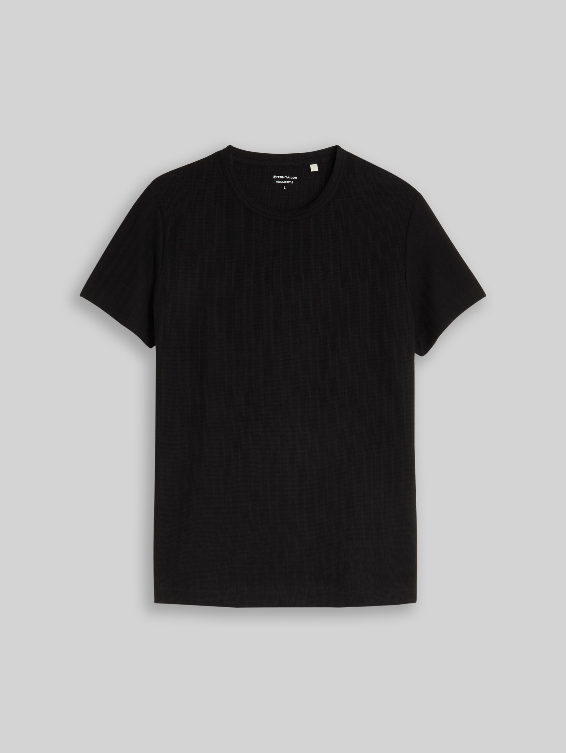 T-shirt met wafelstructuur - Black - Product vooraanzicht