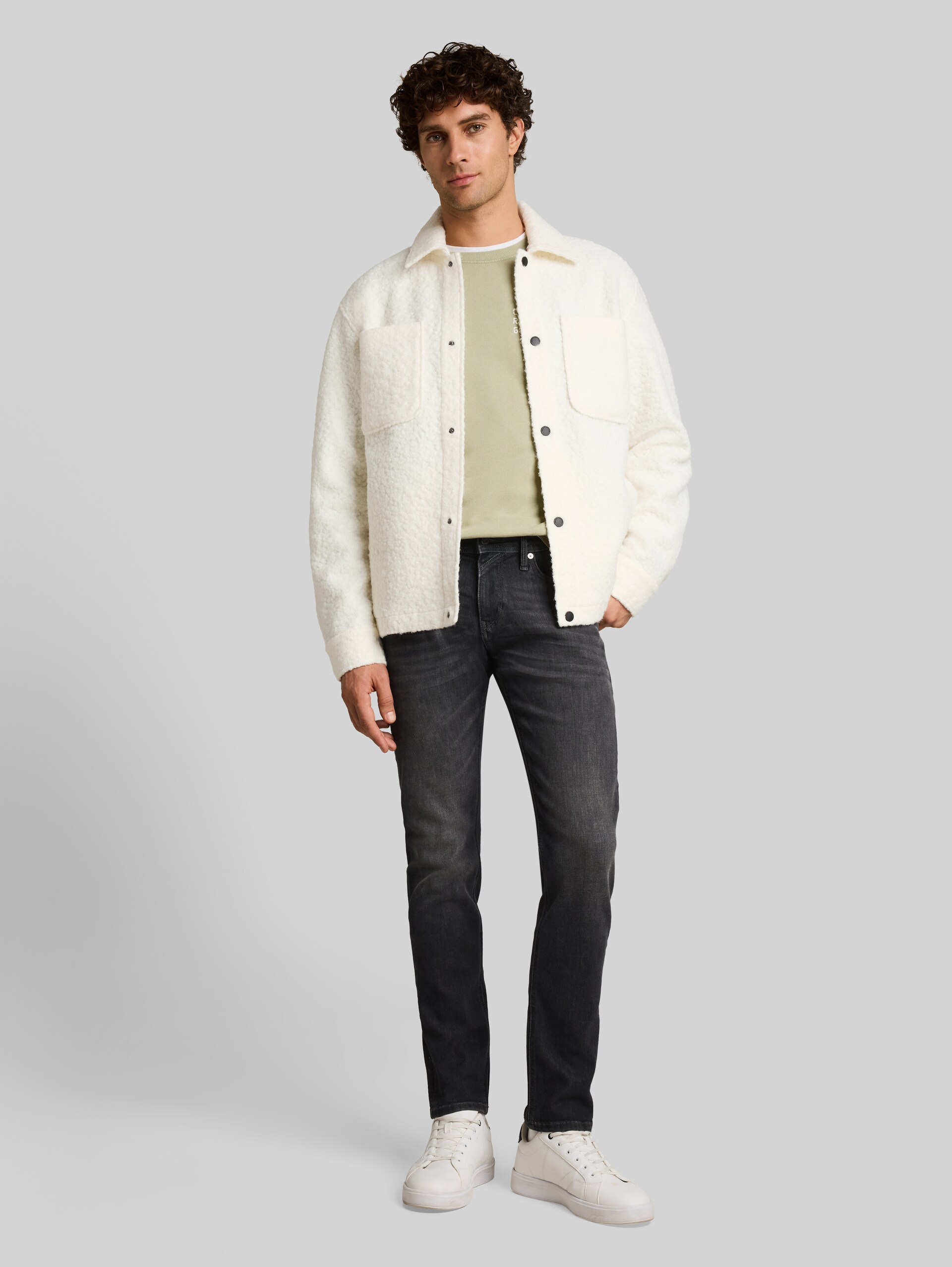 Jean TTPIERS SLIM - used mid stone grey denim - Vue de face du modèle
