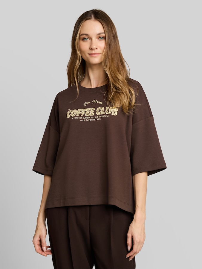 T-shirt met boxy pasvorm en print door Denim Female, cool dark brown