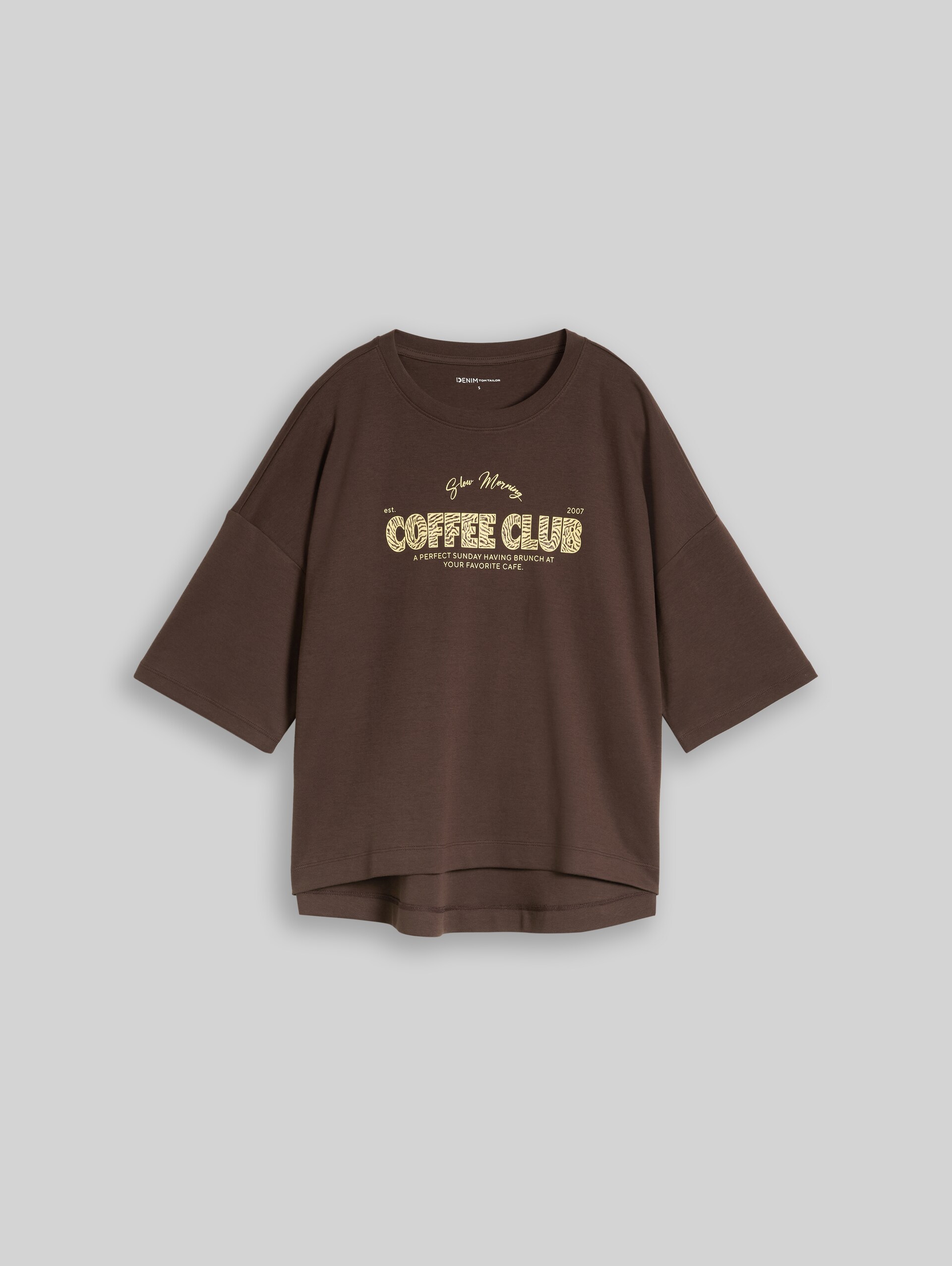 T-shirt met boxy pasvorm en print - cool dark brown - Product vooraanzicht