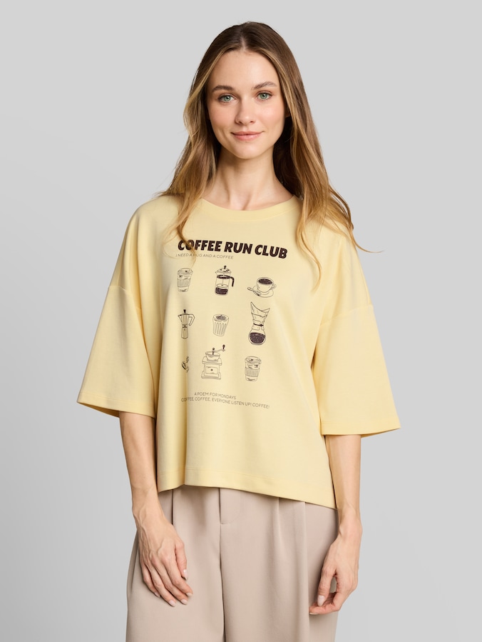 T-shirt met boxy pasvorm en print door Denim Female, soft vanilla yellow
