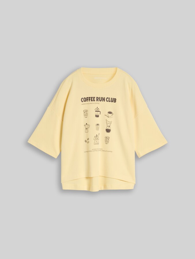 T-shirt met boxy pasvorm en print door Denim Female, soft vanilla yellow