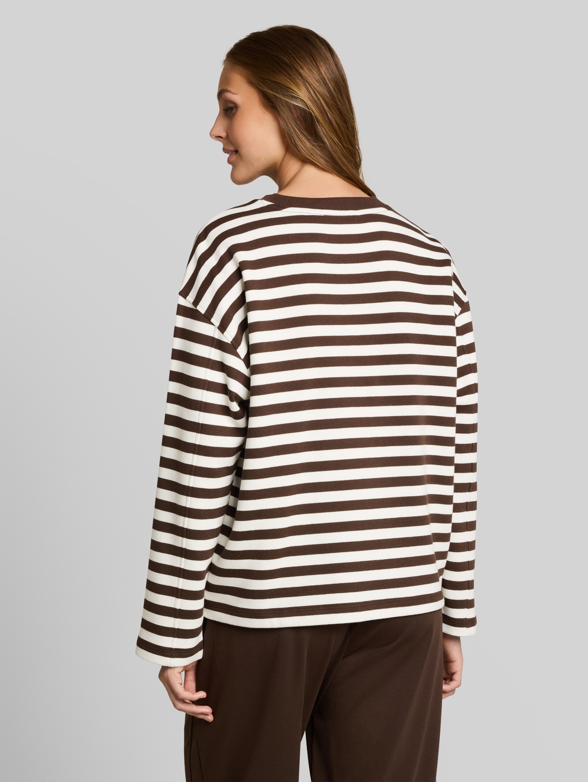 Sweatshirt met streepmotief - brown white stripe - Neklijn model-achteraanzicht