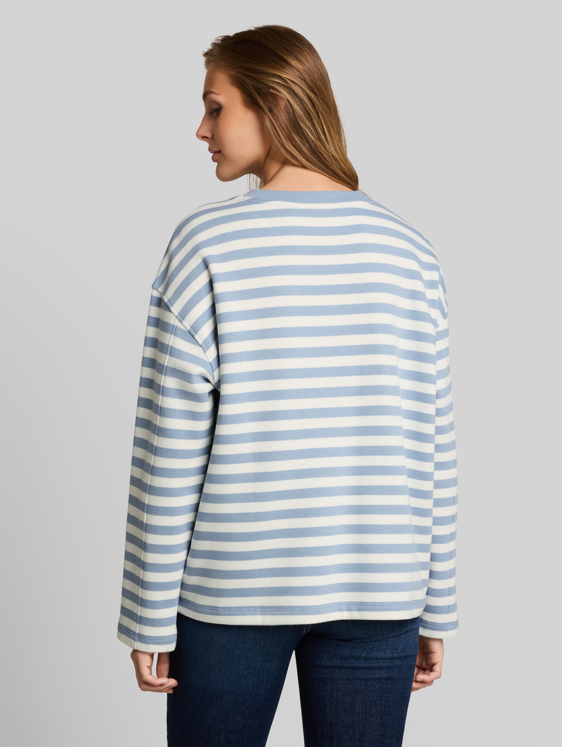 Sweatshirt met streepmotief - mid blue white stripe - Neklijn model-achteraanzicht